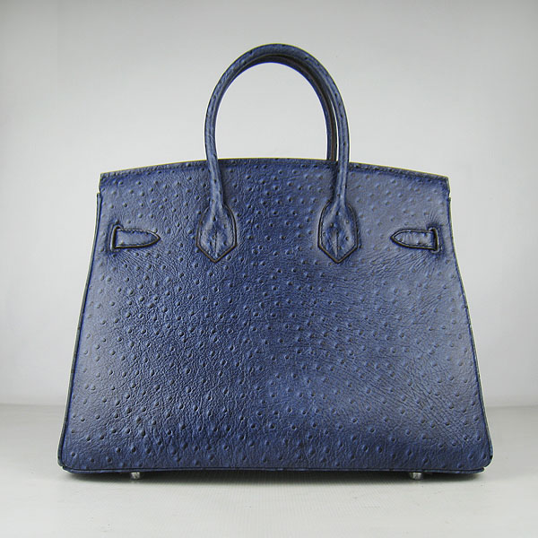 High Quality Fake Hermes Birkin 35CM Ostrich Veins Handbag Dark Blue 6089